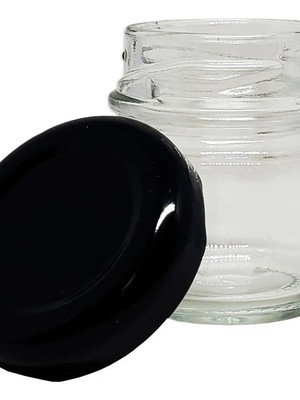 30 potes de vidro geléinha liso redondo 40ml c/ tampa preta