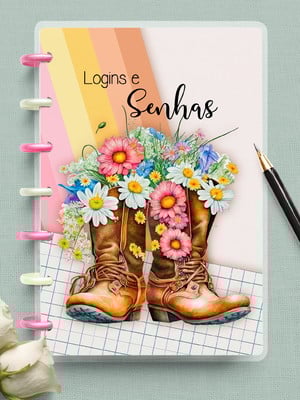 Mini caderno de disco logins e senhas - felicidade