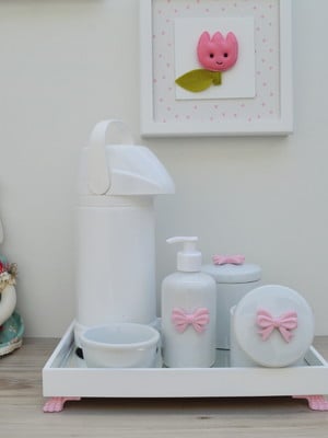 Kit rosa higiene porcelana bebê menina laço coroa k030
