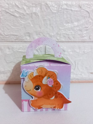 Caixa cubo com alça dino baby menina