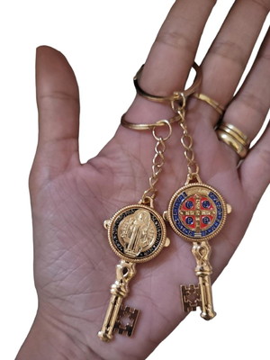 Kit 10 chaveiros chave medalha são bento 5 cm dourado