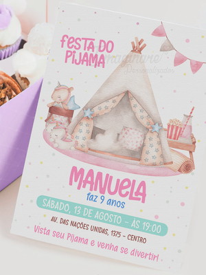 Convite festa do pijama menina arquivo digital