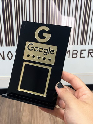 Placa qrcode avaliação google - acrílico preto e dourado