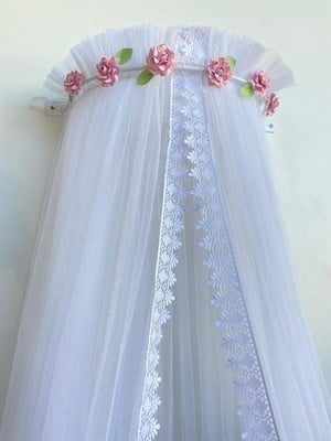 Dossel de flores com mosquiteiro renda guipir