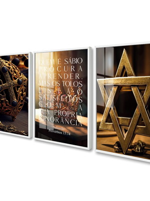 Trio de quadro decorativo com vidro frases proverbios