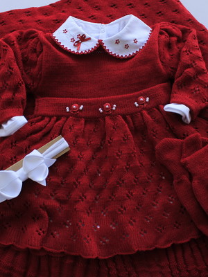 Saída maternidade vermelha bebe menina tricot rn florzinha