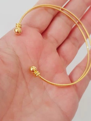 Pulseira aro duplo aberto bolinha banhado ouro 18k