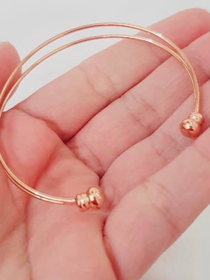 Pulseira aro duplo aberto bolinha banhado ouro rose