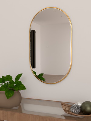 Espelho oval com moldura slim metalizada dourado