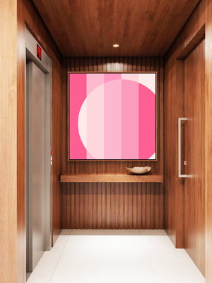 Quadro listras círculo cor rosa canvas moldura 60x60