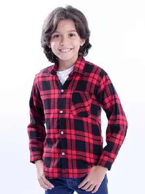 Camisa xadrez flanelada infantil vermelho e preto