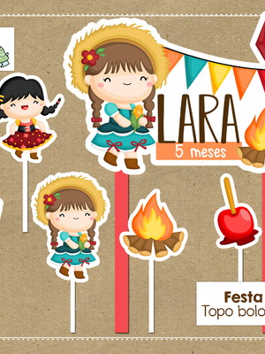 Topo bolo mesversário junino menina