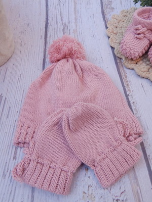 Kit. luva com sapatinho rn tricô *rosa antigo