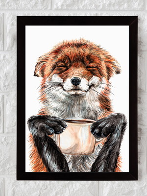 Amo café, raposa café, coffee, quadro com moldura 33x24cm