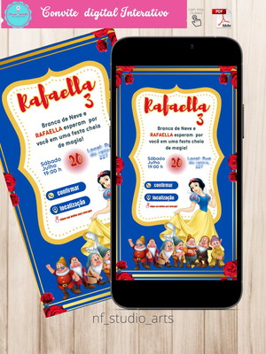 Convite digital interativo branca de neve