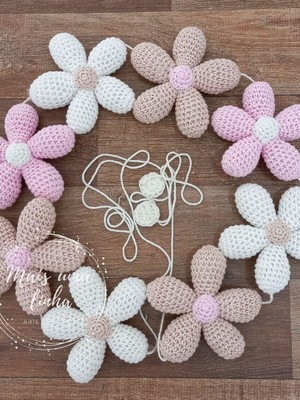 Varal de flores de crochê para quarto de bebê infantil