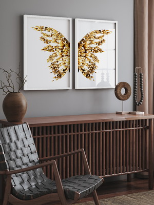 Quadros decorativos modernos asa dourada moldura e vidro