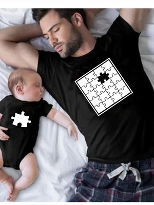 Tal pai e filho filha quebra cabeça bebe camiseta ou body
