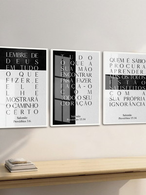 Quadro decorativo trio frases religião com vidro sala hall