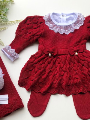 Saida maternidade menina vermelha vestido tricot 6 peças