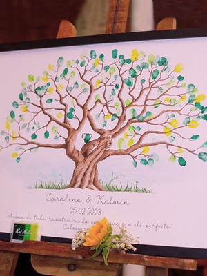 Quadro personalizado recepção casamento árvore de digitais