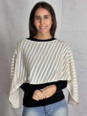 Pelerine perola com aplicações em couro sintético