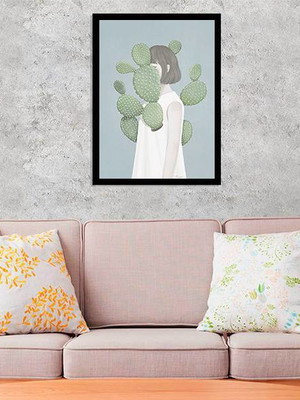 Quadro menina com cactos (a3- com vidro)
