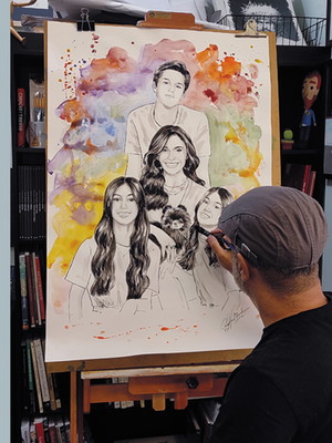Desenho realista grande - pintura retrato 5 pessoas