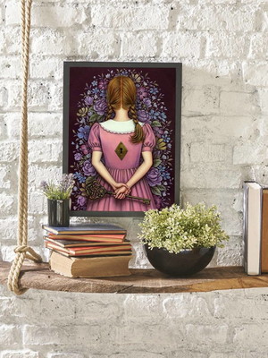 Quadro surrealista menina com chave (a3- com vidro)