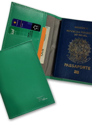 Carteira porta passaporte couro rfid personalizado - verde