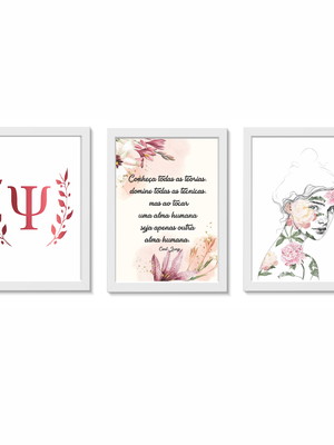 Quadros decorativos psicologia tamanho a3 molduras brancas