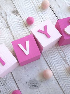 Decoração cubo mdf nome personalizado - kit com 4un