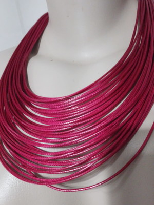 Maxi colar cordao fios encerado pink