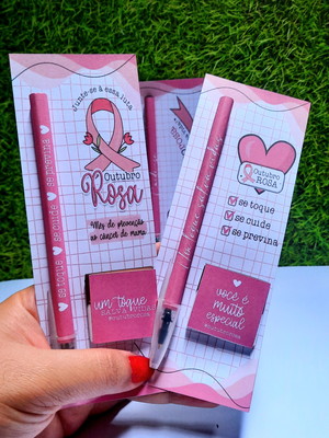 Cartão com caneta e chocolate cacau show 5g- outubro rosa