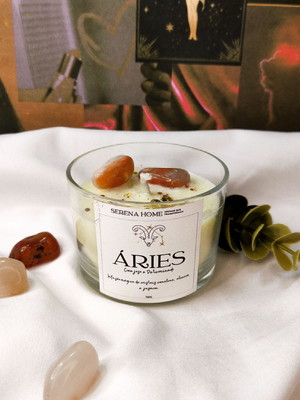 Vela aromática signos com pedras naturais