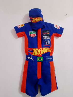 Macacão hotwheels laranja com azul