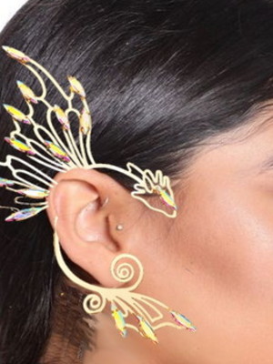 Brinco ear cuff dragão dourado com pedrarias