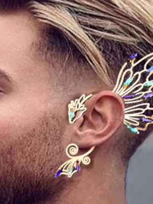 Brinco ear cuff dragão dourado com pedrarias
