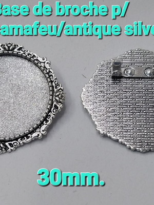 Broche p/camafeu / antique silver 30mm./10pçs..