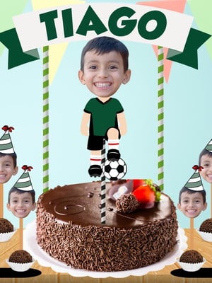 Topo de bolo com sua foto + 10 toppers com rostinho.