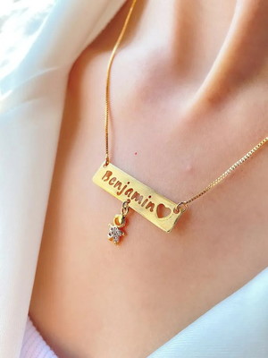Colar nome filho plaquinha e pingente personalizado