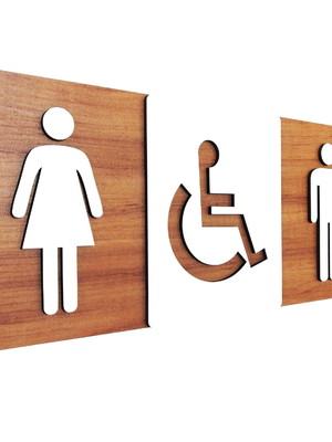 Placa de sinalização | 3 em 1 - pne - mdf 30x13cm - fl0012