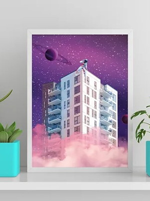 Quadro astronauta no prédio (a3- com vidro)