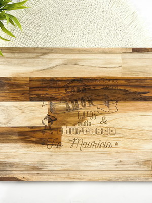 Tábua do chef em madeira teca retangular 44x28 personalizada