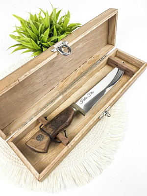Faca churrasco artesanal 8 polegadas c/estojo personalizado