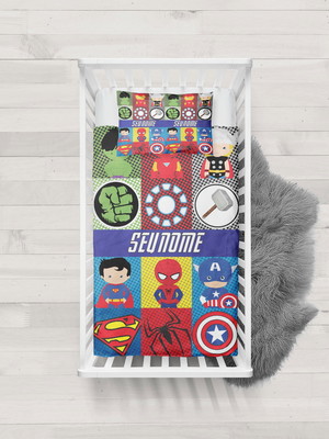 Lençol berço vingadores c/ elástico +tapete porta vingadores