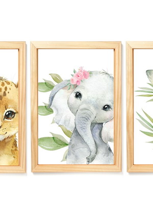 Kit quadro decorativo quarto bebê safari menina