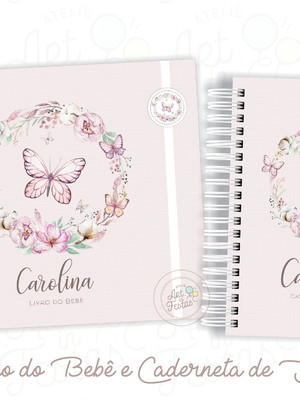Livro do bebê e caderneta de saúde floral e borboletas
