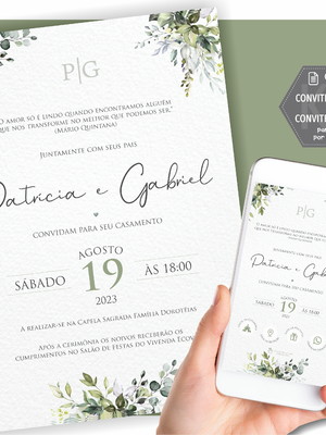 Convite de casamento folhagem interativo + para impressão