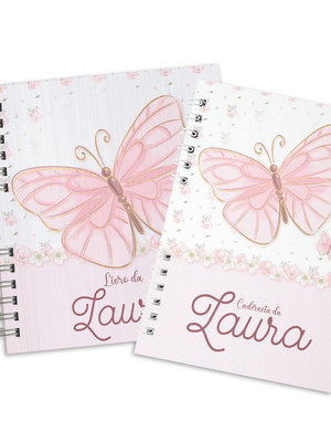 Livro do bebê e caderneta de vacina personalizada borboletas